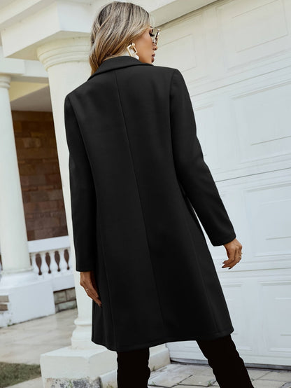 Eleganter mittellanger Trenchcoat mit Reverskragen und einfarbigem Design für Frauen | Ideal für den Winter