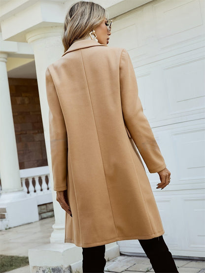 Eleganter mittellanger Trenchcoat mit Reverskragen und einfarbigem Design für Frauen | Ideal für den Winter